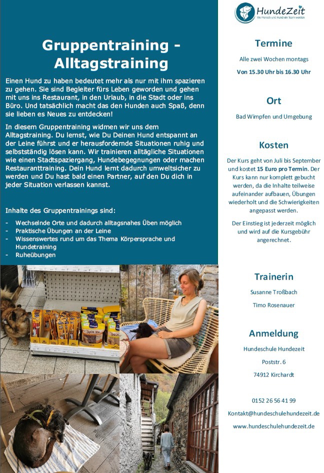 Gruppentraining_Leinengruppe Ausschreibung Alltagstraining
